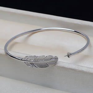 S925 <b>Silver</b> <b>Feather</b> Hollow <b>Bracelet</b> with 8-12 Pearl Women's DIY Jewelry Accessories Empty Tray 3337 - Product Image 3