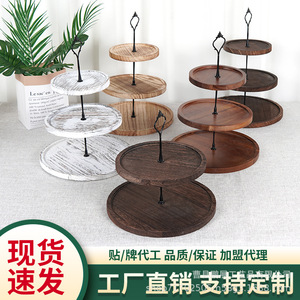 Soporte de madera para postres de 3 niveles, bandeja redonda de madera maciza para exhibir pasteles en fiestas de té, ecológico, solo lavar a mano. - Product Image 4