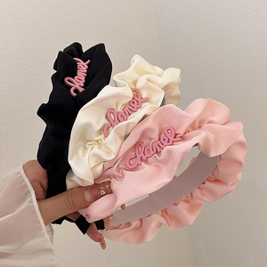 <strong>Hot</strong> Sales Summer Pleated Letter <strong>Headband</strong> Fashion Cute Women <strong>Pink</strong> Wide Edge <strong>Headband</strong> Popular Solid Color Hair Hoop Accessories - Product Image 1