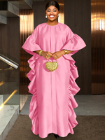 ADR051161 AOMEI Vêtement africain, robe ample pour femme, col rond, manches courtes, à volants, modèle BuBu