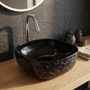 Articles sanitaires indiens en céramique qualité d'exportation fourniture en gros pierre artificielle lavabo de luxe lavabos salle de bain dessus de table - Product Image 1