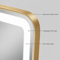 Miroir sur pied LED pleine longueur avec éclairage, cadre doré, pour chambre à coucher, dressing, décoration moderne et luxueuse