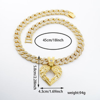 Pendentif Cœur Brisé Doré Sertie de Pierres avec Chaîne Cubaine pour Streetwear Hip Hop et Bijoux Cadeau pour Couples
