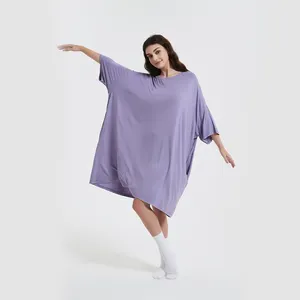 定制印花紫色平纹休闲超大加大码女式睡眠t恤