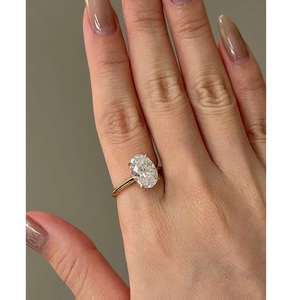 Ensemble de bagues de fiançailles de luxe en or 14 carats avec diamant de laboratoire taille ovale et alliance éternité assortie, pour bagues de mariage certifiées - Product Image 5