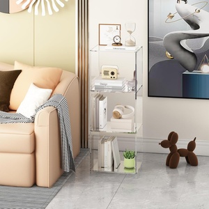 Durable Acrylic Minimalist Three-Layer Clear Floor Standing Non-Folding Tall Bookcase Display <strong>Cube</strong> Storage <strong>Shelf</strong> for Living Room - Product Image 4