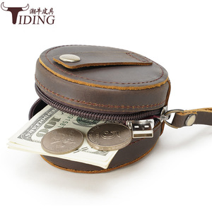Tiding Coin <b>Purse</b> Mini Dark Brown Oily Leather Compact Women's Wallet for Home Storage - Product Image 1