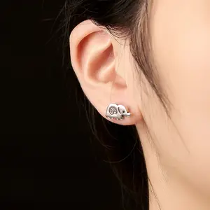 泰国氧化物925纯银大象耳环