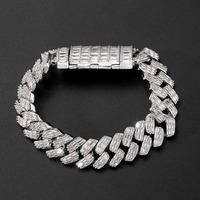Bracelet en moissanite sertie de diamants, plaqué or, maillons cubains carrés, bijoux unisexes, bracelets et joncs sertis de diamants.