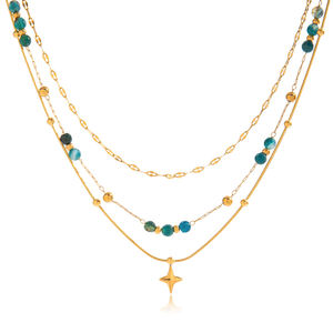 Collana Moderna a Serpente in Acciaio Inossidabile Placcato Oro 18K per Donne, Gioielli Impermeabili con Ciondolo a Stella Stratificato - Product Image 4