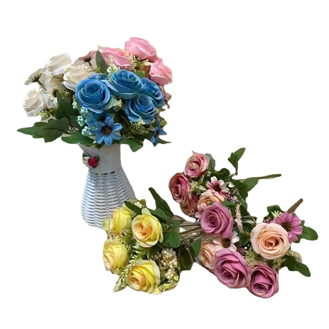 زهور صناعية زخرفية بسعر الجملة باقة زهور ورود من الحرير لتزيين المنازل