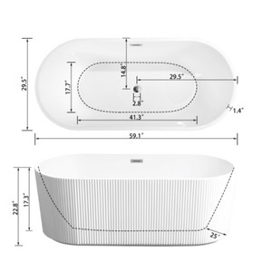 <span class=keywords><strong>Baignoire</strong></span> <span class=keywords><strong>japonaise</strong></span> autoportante à design cannelé, 59 pouces, blanc brillant, personnalisée, avec bain à remous encastré, <span class=keywords><strong>prix</strong></span> raisonnable - Product Image 2
