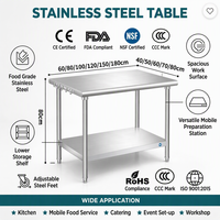 Table de travail pour service de restauration hôtelière, banc en acier inoxydable avec roulettes verrouillables et étagère inférieure pour la mise en place d'un buffet