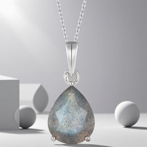 अच्छे गहने 925 स्टर्लिंग चांदी के नेकलेस प्राकृतिक लैब्राडोराइट मटर के आकार की महिलाओं के पेलेंट हार अनुकूलित - Product Image 4