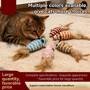 Cat Chew Toys Cute Colorful Cotton Rope Cylinder with Feather Teeth Cleaning Durable Plaything for Cats - Product Image 4