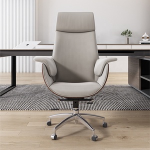 <span class=keywords><strong>Chaise</strong></span> de bureau de direction au design nordique avec appui-tête en cuir et bois, dossier haut, pivotante, Sillas De Oficina pour les personnes de grande taille - Product Image 2