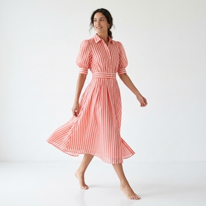 Robe décontractée trapèze rose à carreaux pour femme, taille naturelle, en coton et lin tissé, respirante, idéale pour l'automne et la plage - Product Image 3