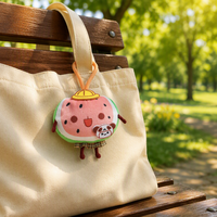 Pendentif de sac en crochet fait main personnalisé et mignon en forme de mini kiwi en pot avec clochette, cadeau d'anniversaire pour filles, porte-clés en peluche cactus