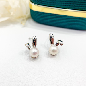 21867DIY Pearl Accessories S925 <b>Silver</b> Earnail Empty Stand Gold <b>Silver</b> Rabbit Earrings 5-7mm Round Flat Fashion <b>Stud</b> Earrings - Product Image 4