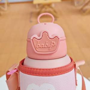 500ml Pink Purple Blue Yellow Kids Student Crown Portable Strap Stainless Steel Water <b>Bottle</b> <b>Flask</b> - Product Image 5