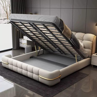 Meubles de chambre à coucher en bois de luxe moderne, lits rembourrés doux, lit double taille king size, cadre de lit avec rangement en cuir