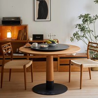 Ensemble de table à manger moderne en bois massif semi-fermé et rotatif, design multifonctionnel, 6 places