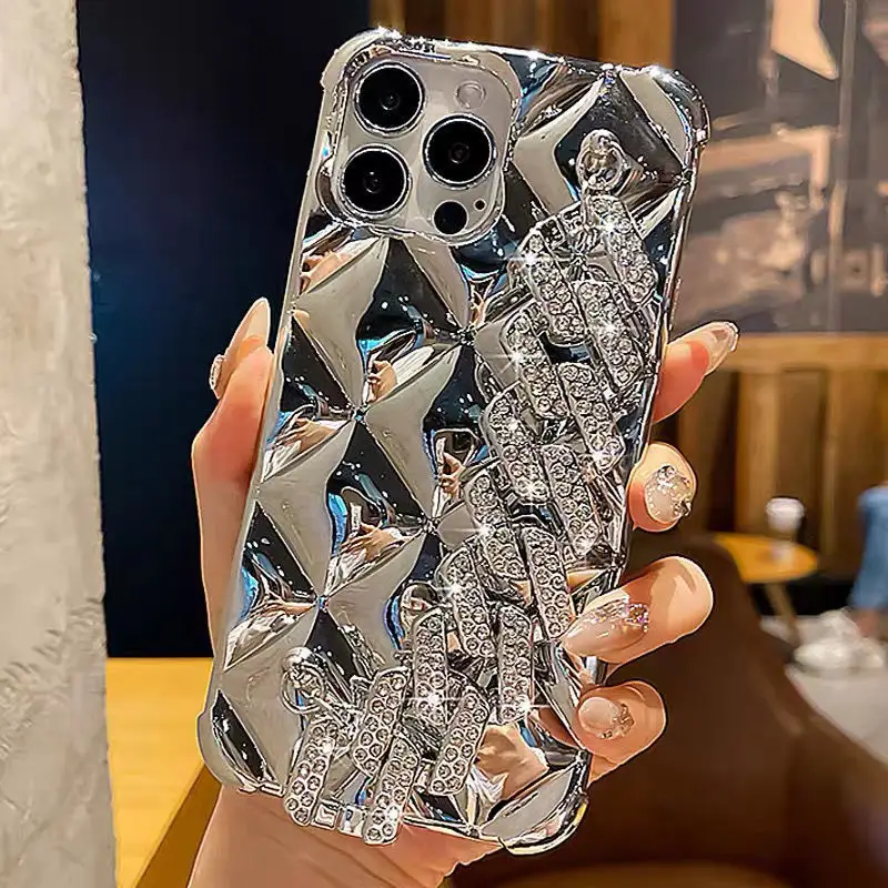 Designer Bling Diamond Glitter TPU-Beschichtung Telefon hülle mit Armband kette für iPhone 15 Pro Max Luxus hülle Frauen