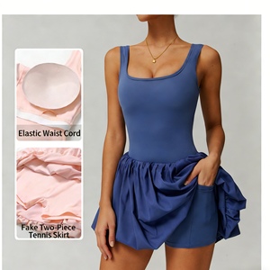 Robe de tennis pour femme à ourlet bouffant - Sans manches, col carré, short intégré, tenue de sport athlétique, mode féminine - Product Image 1