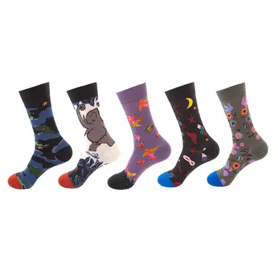 YL wholesale colorful pattern cool designer mens fashion dress cotton fanny socks sox crew happiness sock stock for men