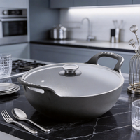 Wok en fonte extra large de 36 cm avec deux poignées - Poêle à griller antiadhésive pré-assaisonnée pour usage commercial en cuisine