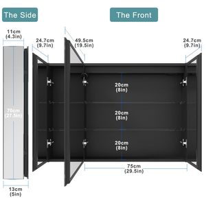 Armoire à pharmacie intelligente illuminée par LED avec fonction anti-buée, armoire de rangement murale avec miroir éclairé à double porte - Product Image 2