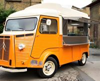 Camión de Comida Móvil Vintage Naranja Personalizado con Parrilla para Hamburguesas y Estante para Bebidas Frías para Festivales Callejeros