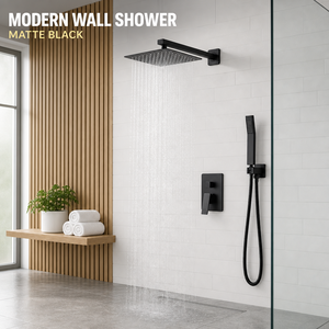 Grifo <span class=keywords><strong>de</strong></span> <span class=keywords><strong>ducha</strong></span> <span class=keywords><strong>de</strong></span> pared con cabezal cuadrado tipo lluvia y rociador <span class=keywords><strong>de</strong></span> mano, mezclador con palanca y desviador, negro mate, venta al por mayor <span class=keywords><strong>de</strong></span> fábrica - Product Image 4