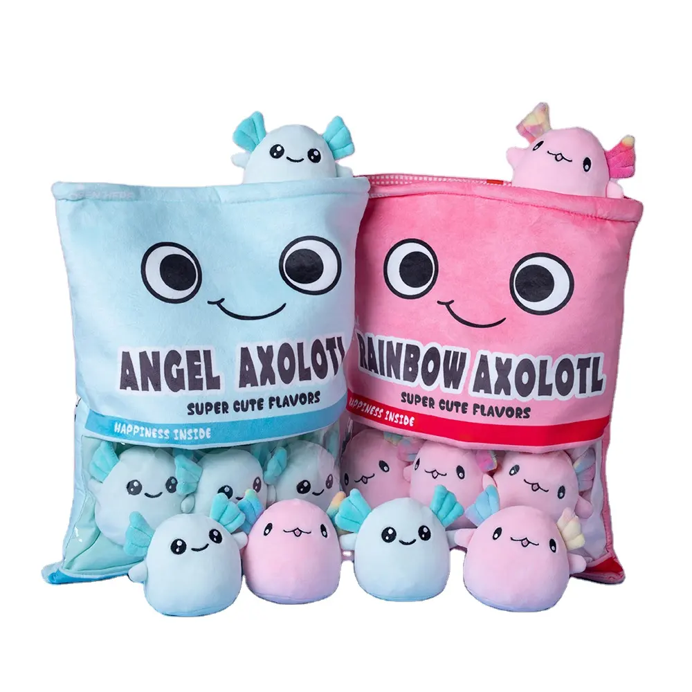 Boneca de pelúcia super macia Kawaii Axolotl, sacola de pudim fofa para brincar, sacola de doces, mini bolas de biscoitos para presente de aniversário infantil