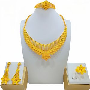 <b>Flower</b> Jewelry Set 22k Gold Plated Necklace Earrings Ring <b>Bracelet</b> Wedding Women's Ethnic Style - Product Image 4