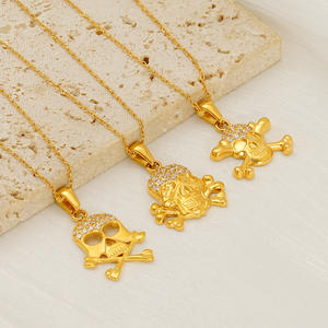 Collier <span class=keywords><strong>pendentif</strong></span> crâne en acier plaqué or 18 carats, style hip-hop unisexe, chaîne croisée, accessoires de bijoux à l'effigie de personnages de dessins animés - Product Image 6