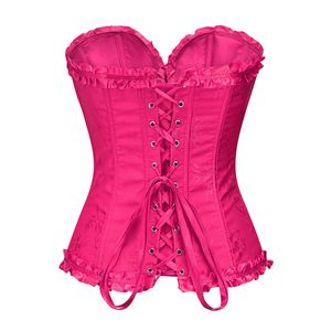 Corset en satin pour femme, rouge rosé, à lacets, cintrant la taille, style court - Product Image 4