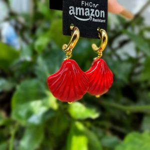 Vintage Fashion Clip-on <b>Earrings</b> Red Shell Design PVD Gold Plated 316L Stainless Steel Sustainable Resistant Women's - Product Image 3