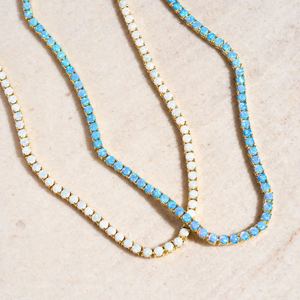 White Blue Fire <strong>Opal</strong> Gemstone Tennis Chain <strong>Necklace</strong> for Women - Product Image 3