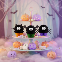 Lot de 3 décorations de cupcakes en papier nid d'abeille pour Halloween, chats noirs, chauves-souris, araignées 3D, aimants écologiques pour table, décoration effrayante pour fête et maison