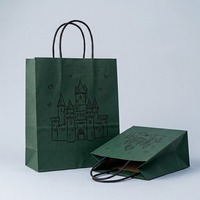 Sac de shopping en papier kraft vert foncé avec logo personnalisé, imprimé Black Castle, écologique, recyclé, vente en gros, OEM