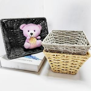 Panier de rangement carré en rotin tressé fait main Bobai, gris abricot noir, organisateur de bureau pour la maison, le salon, la table basse - Product Image 2