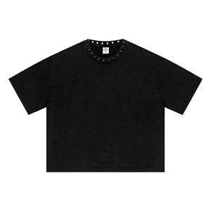 T-shirt en tricot à manches courtes de couleur unie avec logo personnalisé, style hip-hop, pour homme, 100% coton, décontracté, respirant, léger, pour l'été, à porter tous les jours - Product Image 3