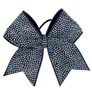 โบว์คริสตัลเชียร์แบบปรับแต่งได้โบว์เชียร์สำหรับการแข่งขันโบว์สำหรับเชียร์ลีดเดอร์ประดับพลอยเทียมสีดำ - Product Image 5