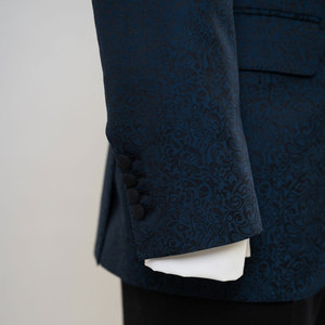 Traje de lujo para hombre, gran oferta, Suite formal con solapa de satén Jacquard azul con cuentas doradas de talla grande y transpirable para hombres - Product Image 3