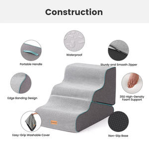 2合1豪华实心图案动物风格现代狗步，适用于小型猫3步宠物狗楼梯坡道可变形床配件 - Product Image 3