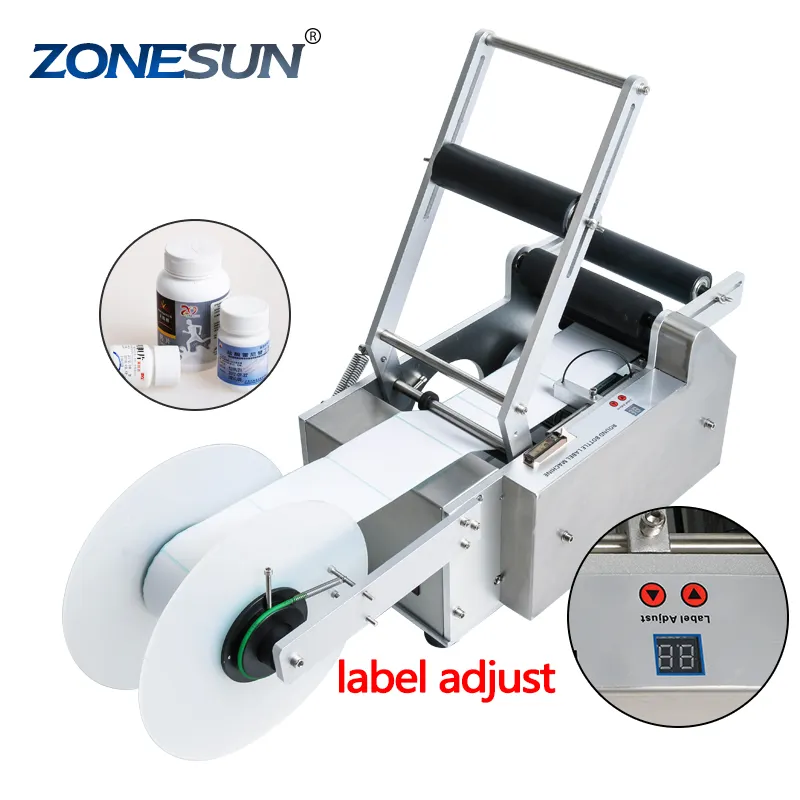 ZONESUN Semi Automatische TB-50 Runde Kunststoff Wasser Wein Bier Dosen Rohr Fläschchen Pet Glas Flasche Kennzeichnung Maschine