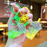 Porte-clés Souvenir Anime Cartoon 3D en Plastique Lumineux avec Sable Mouvant Boba Mignon