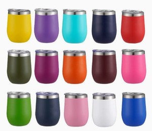 Vaso de vino sin tallo de acero inoxidable de 12 oz, de doble pared, con forma de <span class=keywords><strong>huevo</strong></span>, con tapa y pajita, <span class=keywords><strong>para</strong></span> regalos promocionales transfronterizos - Product Image 1