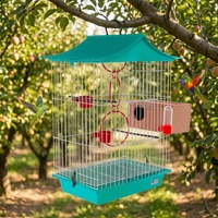Cage à oiseaux prête à l'emploi avec auvent en pagode, nichoir en bois, kit d'alimentation et plateau à déchets extractible
